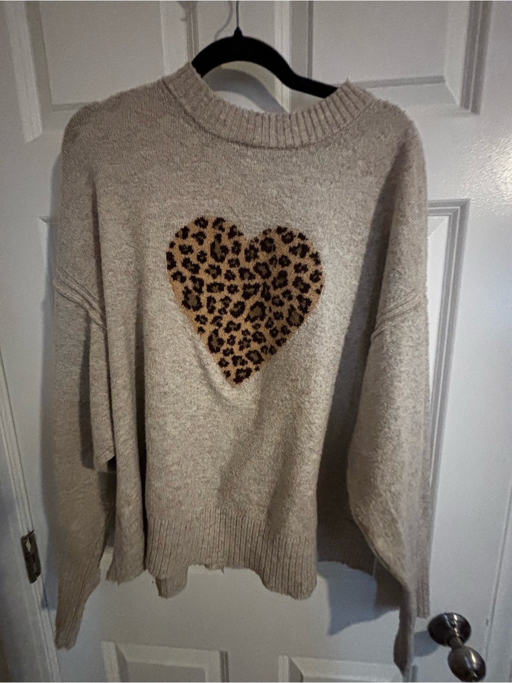American Eagle Outfitters Cream Sweater with Leopard Heart